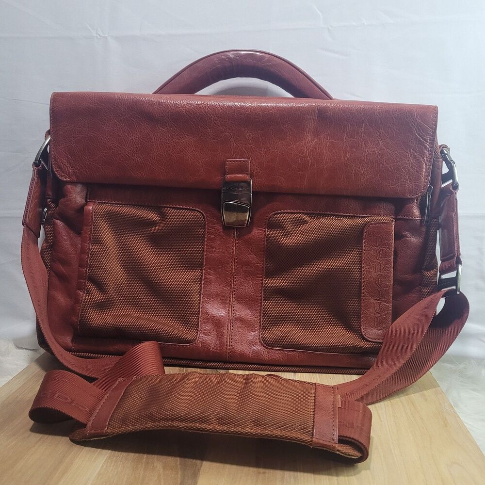 PIQUADRO Leather Brown/Burnt Orange Briefcase/Office/Laptop Bag